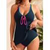 image:imageAleumdr Women Textured Popular Tankini Bathing Suit Tie Knot Two Piece Swimsuit Color Block Cutout Flowy Swim Top with BottomSail Blue