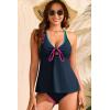 image:imageAleumdr Women Textured Popular Tankini Bathing Suit Tie Knot Two Piece Swimsuit Color Block Cutout Flowy Swim Top with BottomSail Blue