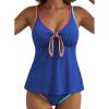 image:imageAleumdr Women Textured Popular Tankini Bathing Suit Tie Knot Two Piece Swimsuit Color Block Cutout Flowy Swim Top with BottomBlue