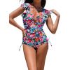 image:imageAleumdr Womens Tummy Control Swimsuits Slimming One Piece Bathing Suits Popular Swimsuit Shell Ruffle SwimwearPrinted Blue A2
