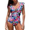 image:imageAleumdr Womens Tummy Control Swimsuits Slimming One Piece Bathing Suits Popular Swimsuit Shell Ruffle SwimwearPrinted Blue A2