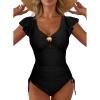 image:imageAleumdr Womens Tummy Control Swimsuits Slimming One Piece Bathing Suits Popular Swimsuit Shell Ruffle SwimwearBlack