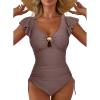 image:imageAleumdr Womens Tummy Control Swimsuits Slimming One Piece Bathing Suits Popular Swimsuit Shell Ruffle SwimwearCoffee