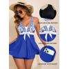 image:imageAleumdr Women Printed Two Piece Tankini Swimsuits Tummy Control Swim Dress High Waisted Boyshort with PocketsBlue Printed