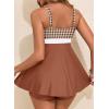 image:imageAleumdr Women Printed Two Piece Tankini Swimsuits Tummy Control Swim Dress High Waisted Boyshort with PocketsBrown Plaid
