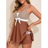 image:imageAleumdr Women Printed Two Piece Tankini Swimsuits Tummy Control Swim Dress High Waisted Boyshort with PocketsBrown Plaid