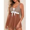 image:imageAleumdr Women Printed Two Piece Tankini Swimsuits Tummy Control Swim Dress High Waisted Boyshort with PocketsBrown Plaid