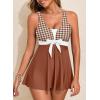 image:imageAleumdr Women Printed Two Piece Tankini Swimsuits Tummy Control Swim Dress High Waisted Boyshort with PocketsBrown Plaid