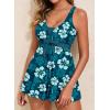 image:imageAleumdr Women Printed Two Piece Tankini Swimsuits Tummy Control Swim Dress High Waisted Boyshort with PocketsGreen Printed