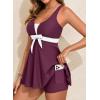 image:imageAleumdr Women Printed Two Piece Tankini Swimsuits Tummy Control Swim Dress High Waisted Boyshort with PocketsViolet