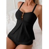 image:imageAleumdr Tankini Swimsuits for Women Cut Out Two Piece Bathing Suits Flowy Swimwear Modest Swim Top with BottomBlack