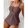 image:imageAleumdr Tankini Swimsuits for Women Cut Out Two Piece Bathing Suits Flowy Swimwear Modest Swim Top with BottomCoffee