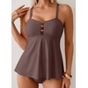image:imageAleumdr Tankini Swimsuits for Women Cut Out Two Piece Bathing Suits Flowy Swimwear Modest Swim Top with BottomCoffee