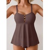 image:imageAleumdr Tankini Swimsuits for Women Cut Out Two Piece Bathing Suits Flowy Swimwear Modest Swim Top with BottomCoffee