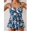 image:imageAleumdr Tankini Swimsuits for Women Cut Out Two Piece Bathing Suits Flowy Swimwear Modest Swim Top with BottomFloral Blue 520