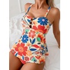 image:imageAleumdr Tankini Swimsuits for Women Cut Out Two Piece Bathing Suits Flowy Swimwear Modest Swim Top with BottomFloral Orange 1420