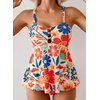 image:imageAleumdr Tankini Swimsuits for Women Cut Out Two Piece Bathing Suits Flowy Swimwear Modest Swim Top with BottomFloral Orange 1420
