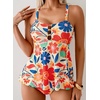 image:imageAleumdr Tankini Swimsuits for Women Cut Out Two Piece Bathing Suits Flowy Swimwear Modest Swim Top with BottomFloral Orange 1420