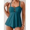 image:imageAleumdr Tankini Swimsuits for Women Cut Out Two Piece Bathing Suits Flowy Swimwear Modest Swim Top with BottomPetrol Blue