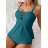 image:imageAleumdr Tankini Swimsuits for Women Cut Out Two Piece Bathing Suits Flowy Swimwear Modest Swim Top with BottomPetrol Blue