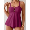 image:imageAleumdr Tankini Swimsuits for Women Cut Out Two Piece Bathing Suits Flowy Swimwear Modest Swim Top with BottomViolet
