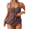 image:imageAleumdr Tankini Swimsuits for Women Cut Out Two Piece Bathing Suits Flowy Swimwear Modest Swim Top with BottomCoffee