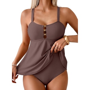 image:imageAleumdr Tankini Swimsuits for Women Cut Out Two Piece Bathing Suits Flowy Swimwear Modest Swim Top with BottomCoffee