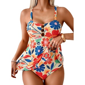 image:imageAleumdr Tankini Swimsuits for Women Cut Out Two Piece Bathing Suits Flowy Swimwear Modest Swim Top with BottomFloral Orange 1420