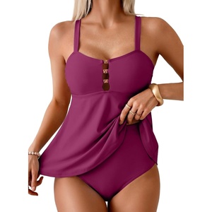 image:imageAleumdr Tankini Swimsuits for Women Cut Out Two Piece Bathing Suits Flowy Swimwear Modest Swim Top with BottomViolet