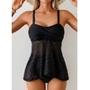 image:imageAleumdr Tankini Swimsuits for Women Modest Two Piece Bathing Suits Flowy Mesh Swim Top with High Waisted BottomBlack