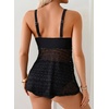 image:imageAleumdr Tankini Swimsuits for Women Modest Two Piece Bathing Suits Flowy Mesh Swim Top with High Waisted BottomBlack