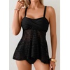image:imageAleumdr Tankini Swimsuits for Women Modest Two Piece Bathing Suits Flowy Mesh Swim Top with High Waisted BottomBlack