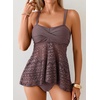 image:imageAleumdr Tankini Swimsuits for Women Modest Two Piece Bathing Suits Flowy Mesh Swim Top with High Waisted BottomDark Brown