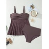 image:imageAleumdr Tankini Swimsuits for Women Modest Two Piece Bathing Suits Flowy Mesh Swim Top with High Waisted BottomDark Brown