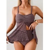 image:imageAleumdr Tankini Swimsuits for Women Modest Two Piece Bathing Suits Flowy Mesh Swim Top with High Waisted BottomDark Brown