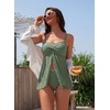 image:imageAleumdr Tankini Swimsuits for Women Modest Two Piece Bathing Suits Flowy Mesh Swim Top with High Waisted BottomMist Green