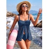 image:imageAleumdr Tankini Swimsuits for Women Modest Two Piece Bathing Suits Flowy Mesh Swim Top with High Waisted BottomSail Blue