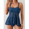 image:imageAleumdr Tankini Swimsuits for Women Modest Two Piece Bathing Suits Flowy Mesh Swim Top with High Waisted BottomSail Blue