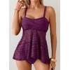 image:imageAleumdr Tankini Swimsuits for Women Modest Two Piece Bathing Suits Flowy Mesh Swim Top with High Waisted BottomViolet