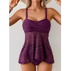 image:imageAleumdr Tankini Swimsuits for Women Modest Two Piece Bathing Suits Flowy Mesh Swim Top with High Waisted BottomViolet