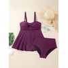 image:imageAleumdr Tankini Swimsuits for Women Modest Two Piece Bathing Suits Flowy Mesh Swim Top with High Waisted BottomViolet