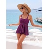 image:imageAleumdr Tankini Swimsuits for Women Modest Two Piece Bathing Suits Flowy Mesh Swim Top with High Waisted BottomViolet
