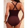 image:imageAleumdr Textured One Piece Swimsuit for Women Cutout Tummy Control Bathing Suits Tie Knot Modest Swimwear 2026Burgundy