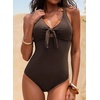 image:imageAleumdr Textured One Piece Swimsuit for Women Cutout Tummy Control Bathing Suits Tie Knot Modest Swimwear 2026Coffee