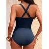 image:imageAleumdr Textured One Piece Swimsuit for Women Cutout Tummy Control Bathing Suits Tie Knot Modest Swimwear 2026Navy Blue