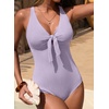 image:imageAleumdr Textured One Piece Swimsuit for Women Cutout Tummy Control Bathing Suits Tie Knot Modest Swimwear 2026Orchid Petal