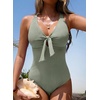 image:imageAleumdr Textured One Piece Swimsuit for Women Cutout Tummy Control Bathing Suits Tie Knot Modest Swimwear 2026Sage Green