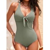 image:imageAleumdr Textured One Piece Swimsuit for Women Cutout Tummy Control Bathing Suits Tie Knot Modest Swimwear 2026Sage Green