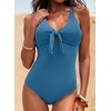 image:imageAleumdr Textured One Piece Swimsuit for Women Cutout Tummy Control Bathing Suits Tie Knot Modest Swimwear 2026Sky Blue