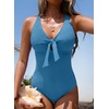 image:imageAleumdr Textured One Piece Swimsuit for Women Cutout Tummy Control Bathing Suits Tie Knot Modest Swimwear 2026Sky Blue